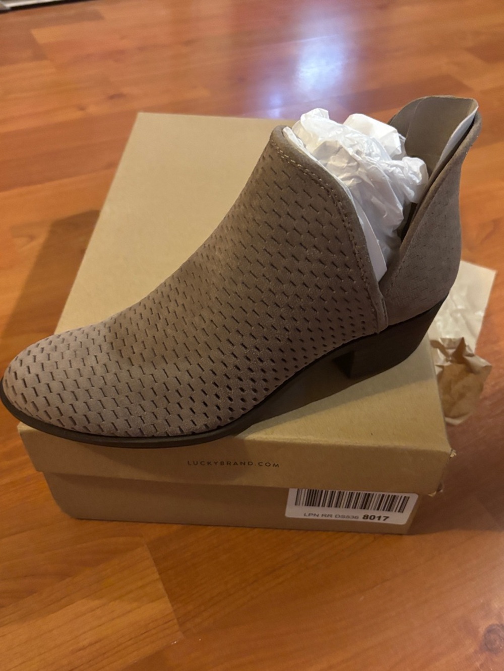 Lucky Brand Taupe Perforated Suede Ankle Booties